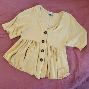 SPRING bloom yellow button down flowy peplum size S